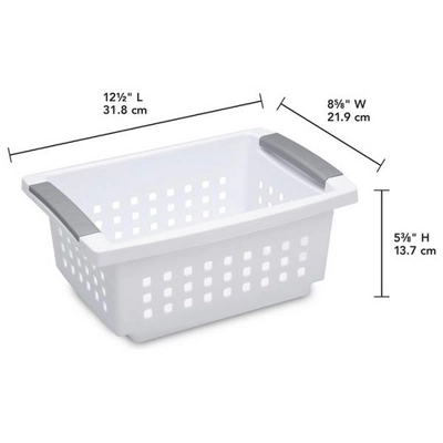 Sterilite Small Plastic Stacking Storage Basket Container Totes W/ Comfort Grip Handles And Flip Down Rails For Household Organization, White, 8 Pack 2 Sterilite Small Plastic Stacking Storage Basket Container Totes W/ Comfort Grip Handles And Flip Down Rails For Household Organization, White, 8 Pack - Image 2