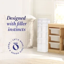 Homz Plastic 6 Clear Drawer Medium Home Organization Storage Container Tower With 4 Large Drawers And 2 Small Drawers, White Frame (2 Pack)