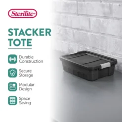 Sterilite Plastic Stacker Tote, Heavy Duty Lidded Storage Bin Container For Stackable Garage And Basement Organization