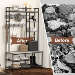 5-in-1 Entryway Hall Tree - Coat Rack With Shoe Storage Bench, 5 Shelves & Storage Basket, Holds 200lbs, Easy Assembly For Hallway/Entry Organization -Rubbermaid Shop GUEST e450e36d 1515 4c39 b6a2 a5776ca0e730