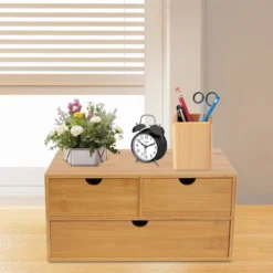 YIYIBYUS Bamboo Desk Organizer Drawers, Tabletop Storage Organization Box