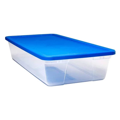 Homz Snaplock 41-Quart Plastic Multipurpose Stackable Storage Container Bins With Blue Snaplock Lid For Home And Office Organization, Clear (4 Pack) 3 Homz Snaplock 41-Quart Plastic Multipurpose Stackable Storage Container Bins With Blue Snaplock Lid For Home And Office Organization, Clear (4 Pack) - Image 3