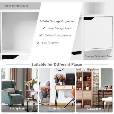 Costway 6 Cube Bookcase Cabinet Wood Bookcase Storage Shelves Room Divider Organization 7 Costway 6 Cube Bookcase Cabinet Wood Bookcase Storage Shelves Room Divider Organization - Image 7