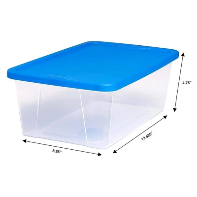 Homz Snaplock 6-Quart Plastic Multipurpose Stackable Storage Container Bins With Blue Latching Lid For Home And Office Organization, Clear (10 Pack) 3 Homz Snaplock 6-Quart Plastic Multipurpose Stackable Storage Container Bins With Blue Latching Lid For Home And Office Organization, Clear (10 Pack) - Image 3