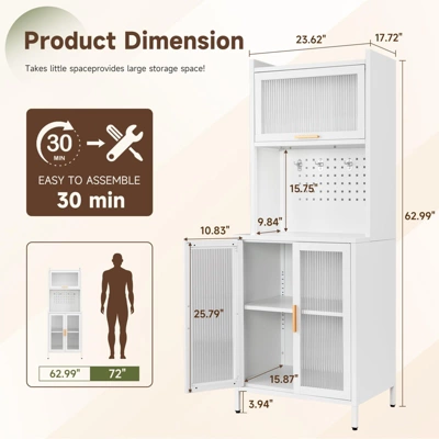 Mlezan 62.99" Kitchen Rack: White Metal, 4-Tier With Countertop & Pegboard. Pantry Storage Cabinet Or Microwave Stand For Home Kitchen Organization. 1 Mlezan 62.99" Kitchen Rack: White Metal, 4-Tier With Countertop & Pegboard. Pantry Storage Cabinet Or Microwave Stand For Home Kitchen Organization.