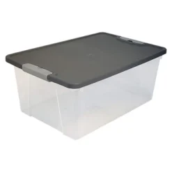 Homz 15-Quart Clear Plastic Stackable Storage Container Organizer Bin With Gray Snaplock Latching Lid For Home And Office Organization (4 Pack)