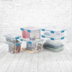 Sterilite 32 Quart Stackable Clear Plastic Storage Tote Container With Blue Gasket Latching Lid For Home And Office Organization, Clear -Rubbermaid Shop GUEST fd209581 f073 4b9b 8ae9 b500bebb9423